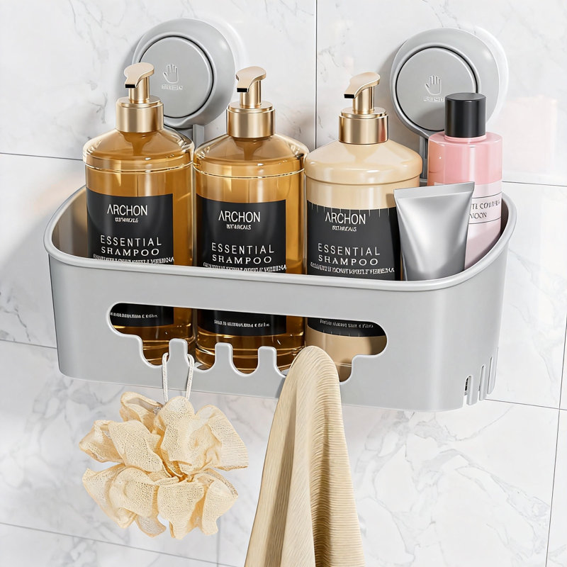 Shower Caddy with Suction Cup, Removable Waterproof Bathroom Organizer, 1-Pack (grey)