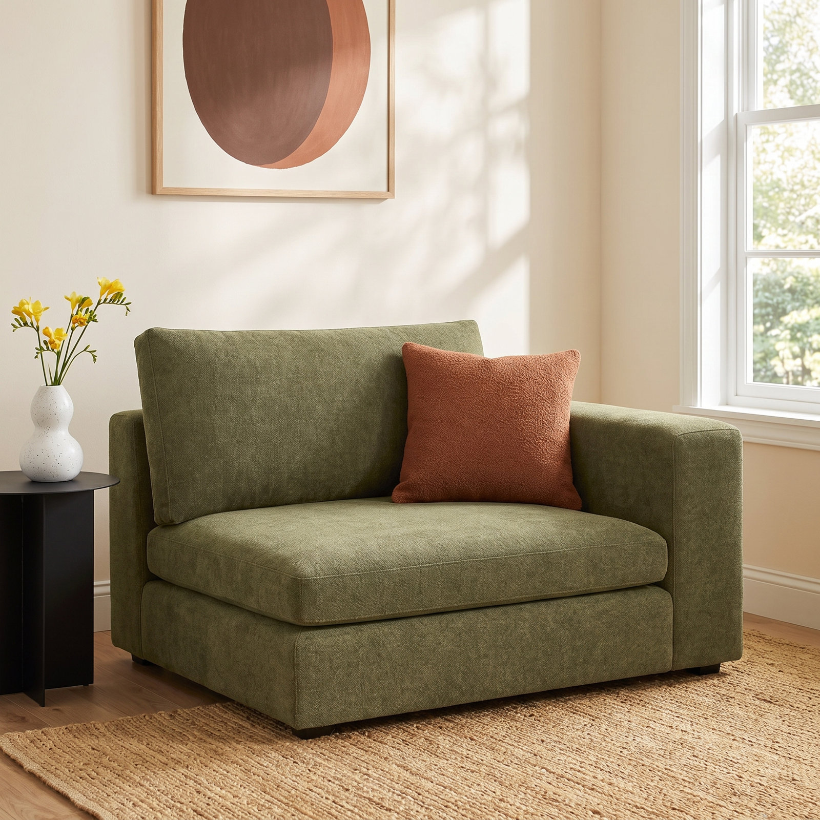 Ojai Pine One-Arm Accent Chair, Green Chenille