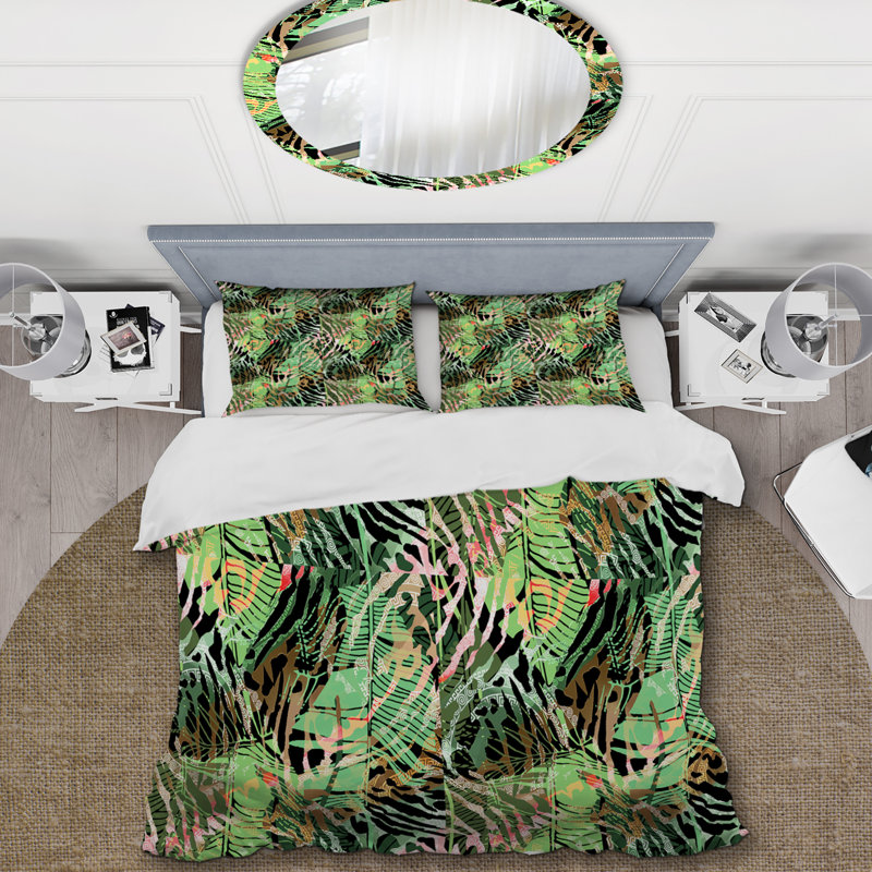 Ensemble de housse de couette en microfibre vert / brun 3 pièces