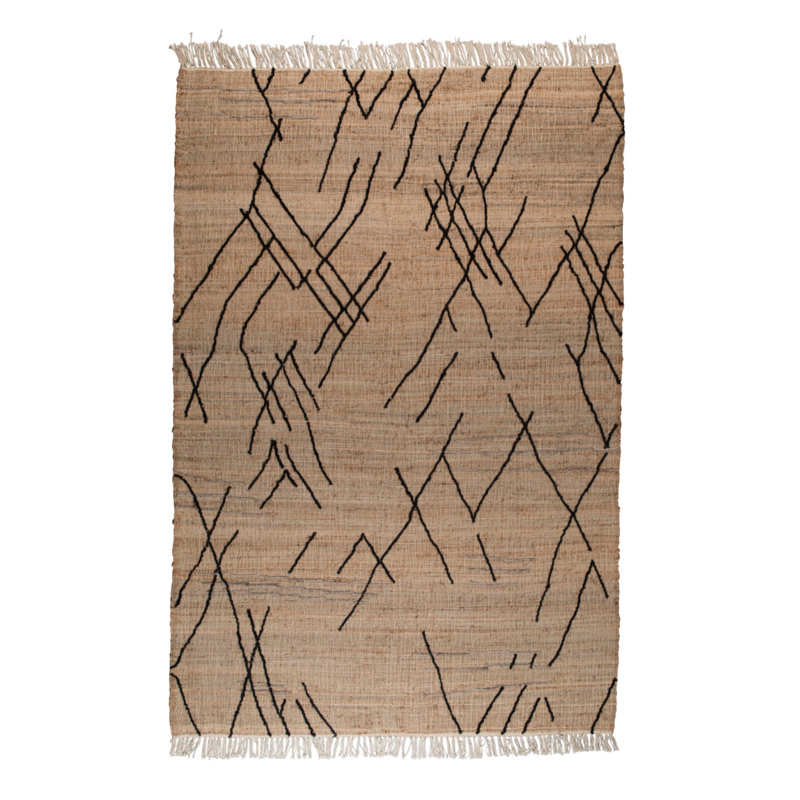 Ishank Abstract Area Rug in Beige/Black, Rectangle 6' x 8'
