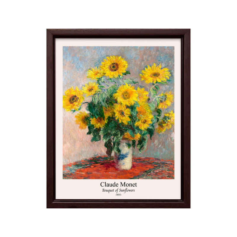 Claude Monet - Bouquet de tournesols, Canvas, 18"H x 24"W, Brown Framed