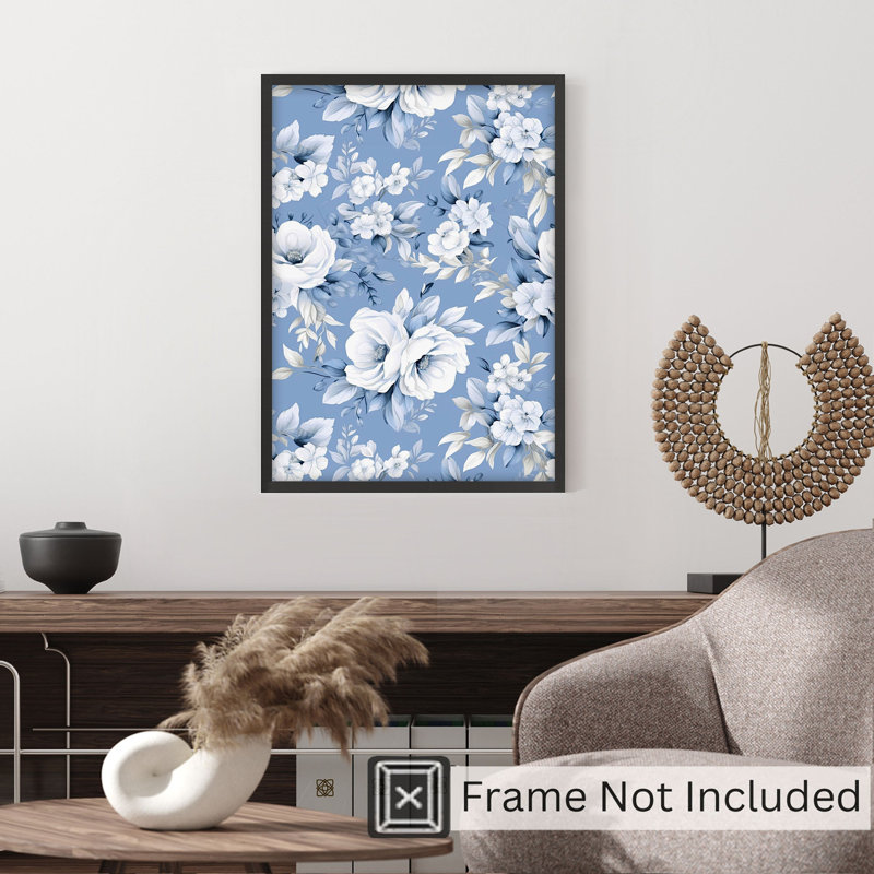 «Floral Winter Blue Flowers», reproduction d'art non encadrée, H 20 po x l 16 po