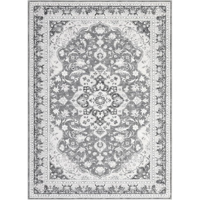 Washable Area Rug for Living Room, Bedroom, Dining, Vintage, Non-Slip, Stain-Resistant, Grey