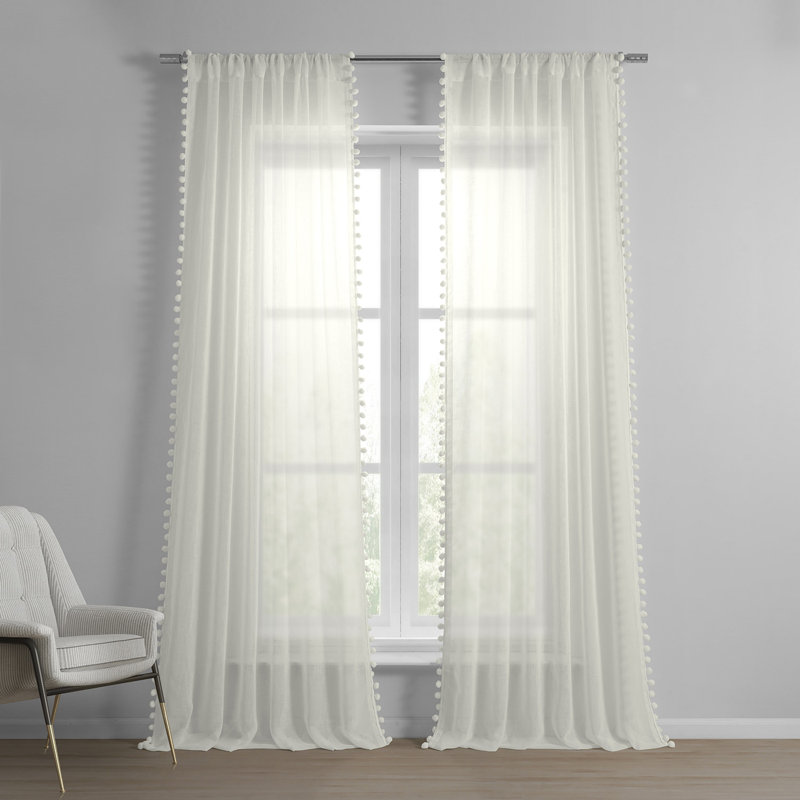Hoffert Faux Linen Sheer Curtains for Bedroom, Living Room Curtains for Large Window Single Panel Drape, 50" W x 96" L