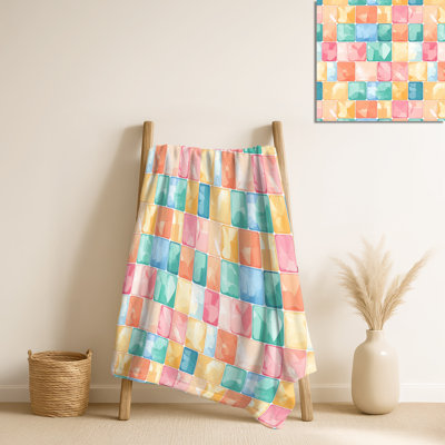 Tuile de pastel jaune et bleu pastel II - jeté en patchwork, jeté en molleton rétro