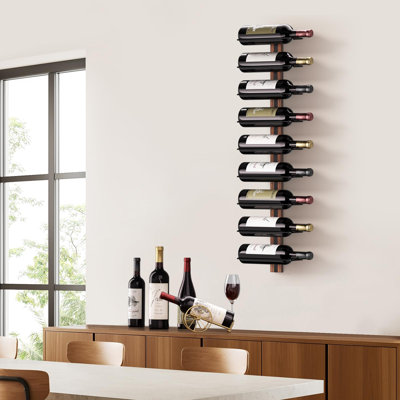 Wine Rack Wall Mounted For 9 Wine Bottles, Wood Wine Racks For Wall, Wine Holder Wine Bottle Racks For Kitchen, Dining Room, Bar by 17 Stories