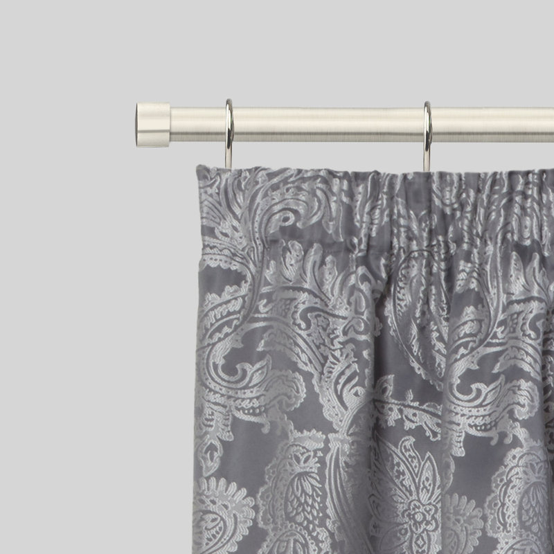 Full Stop Antique Brass Adjustable 160cm to 300cm 2cm Single Curtain Pole, Brushed Silver, 1.6 - 3m