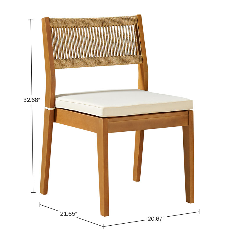 Set of 2 Weather-Resistant Solid Wood Stackable Outdoor Dining Chairs with Cream Cushions