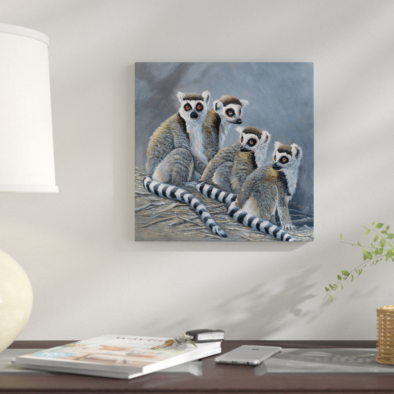 « quatre singes », impression sur toile, H 26 po x l 26 po x P 1,5 po, Pas de tapis, Toile tendue