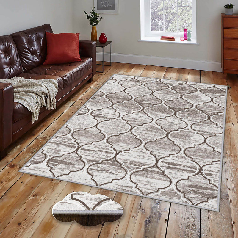 Stylish Woven Carpet, 4 x 6 Feet, 100% Polyester | Antibacterial, 3D Digital Printing, Non-Slip PVC Felt Dot Underside | Machine Washable, 0.4 in Pile Height, Perfect for Living Room & Bedroom Decor