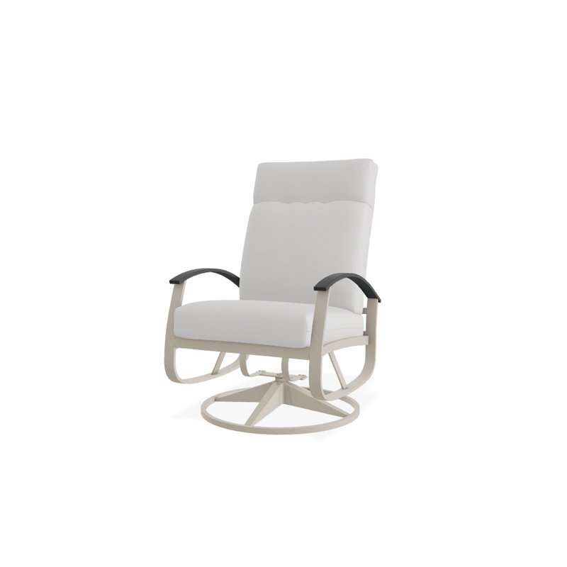 Chaise berçante pivotante réglable avec coussins Askar, Toile Sunbrella® naturel, Graphite classique P30, Blanc brillant