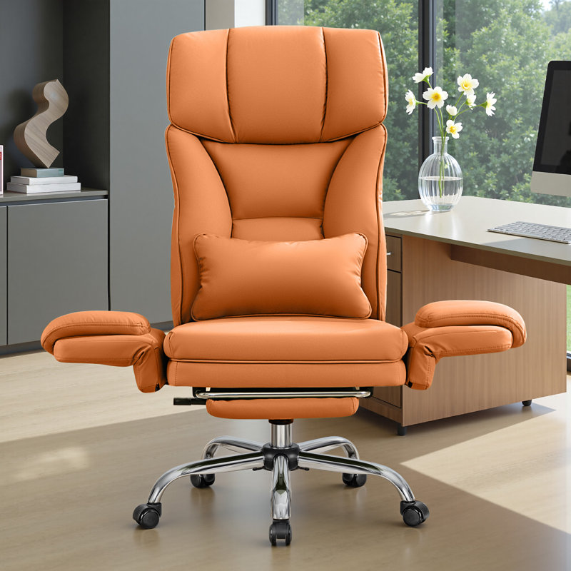 Chaise de bureau ergonomique inclinable à haut dossier avec dossier et repose-pieds réglables, Brun