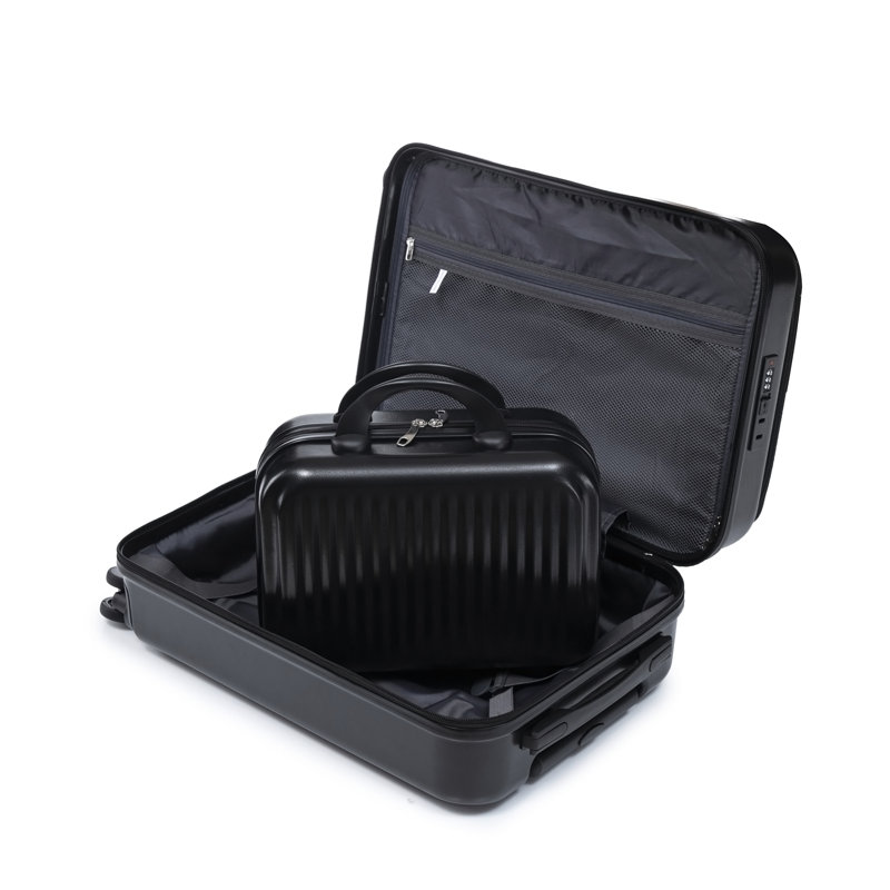 14 "/ 20" 2 pièces / ensemble dans un bagage à roulettes en ABS, H 22,24 po x l 13,98 po x P 9,25 po, Noir