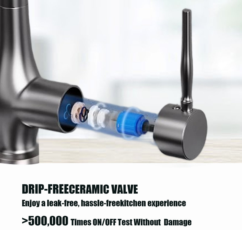 Double-Head Stainless Steel Kitchen Faucet With Pull-Down Nozzle, Single Handle High-Pressure Kitchen Sink Faucet