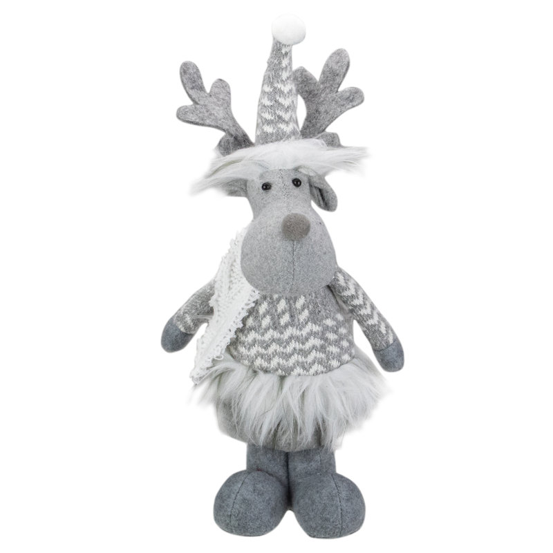 Figurine de Noël orignal sur table 12 po gris et blanc