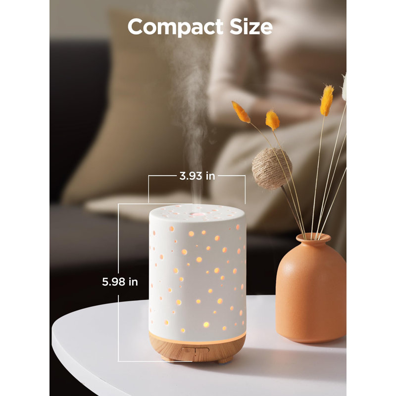 150ml Ceramic Essential Oil Diffuser, Ultrasonic Cool Mist Humidifier with 2 Mist Modes & Auto Off for Home/Office
