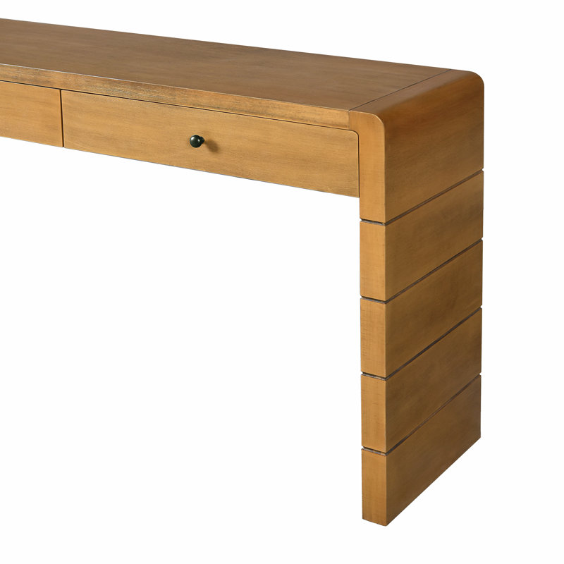 Curved Console Table with Storage, Natural