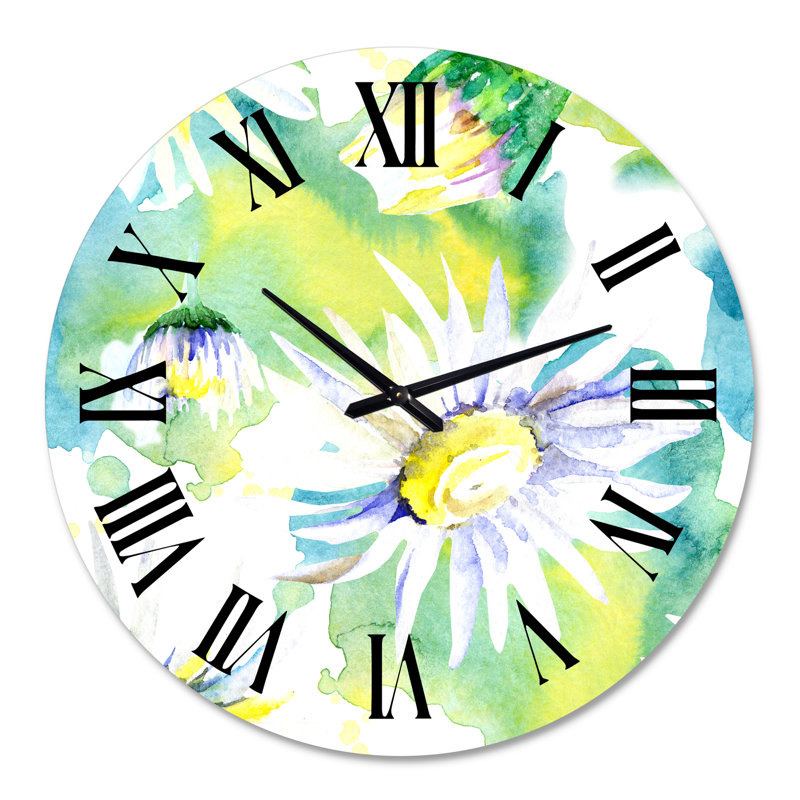 Daisy Flowers Aquarelle Impression II - Horloge murale traditionnelle, Surdimensionné