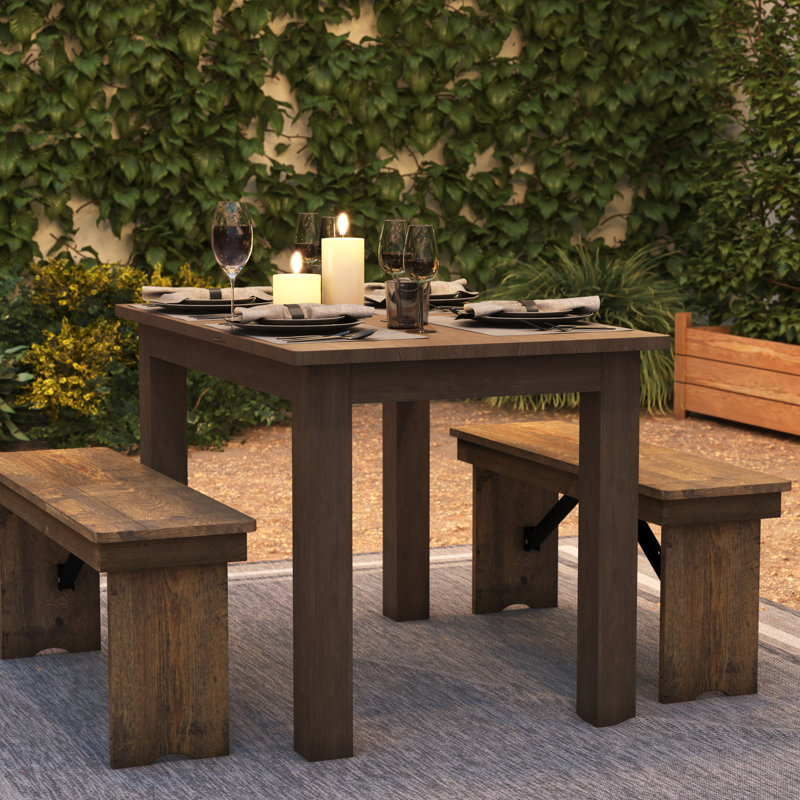 Taren Rectangular Solid Pine Farmhouse Dining Table, Antique Rustic, 30"W x 46"L