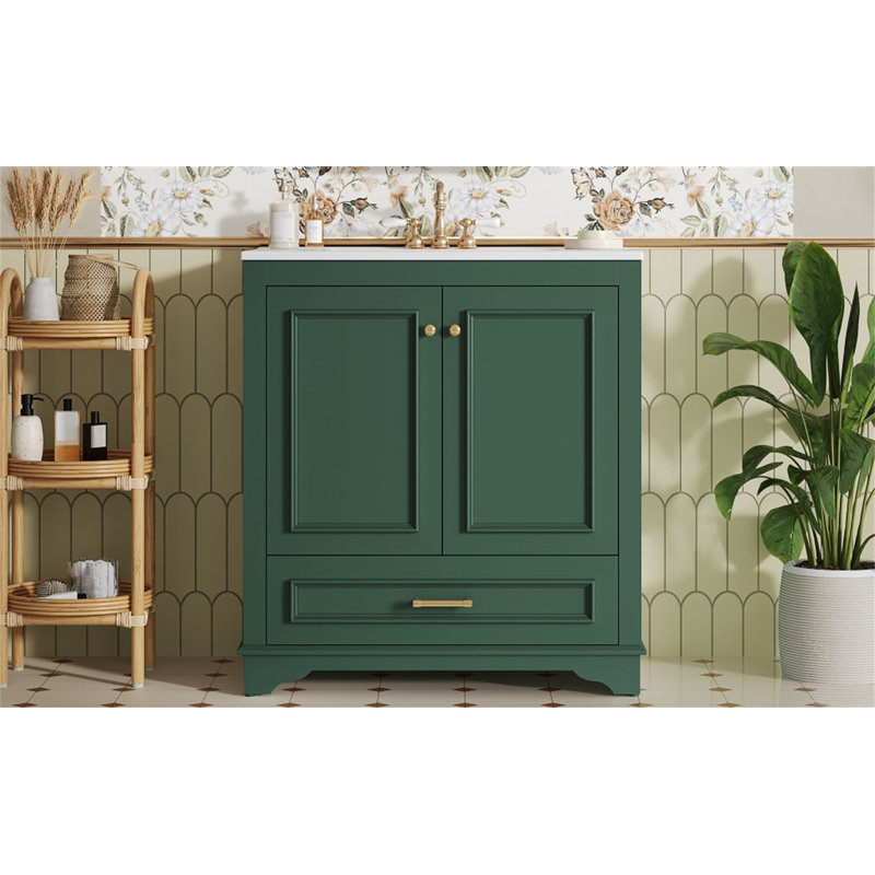 Meuble-lavabo 30 po avec lavabo en céramique, Vert