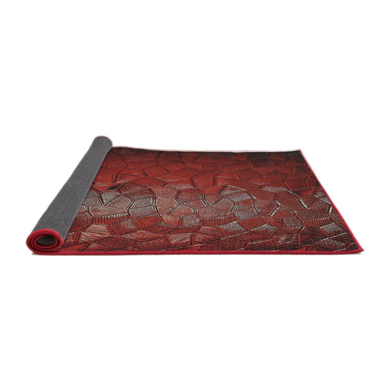 Tapis rouge / noir Power Loom, Rond 5 pi