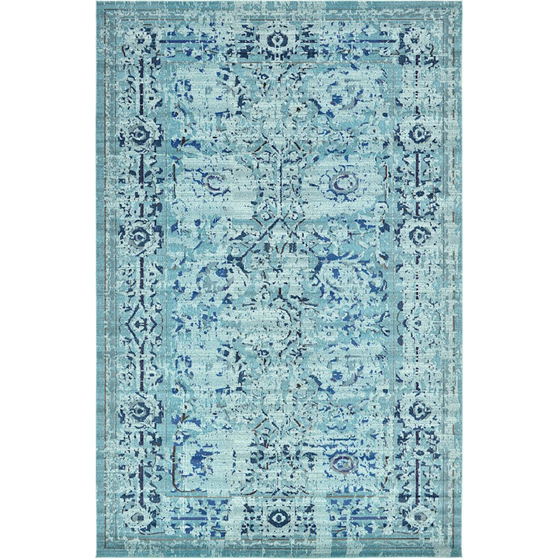 Tapis décoratif bleu oriental Dauphine, Rectangle 5 pi x 8 pi