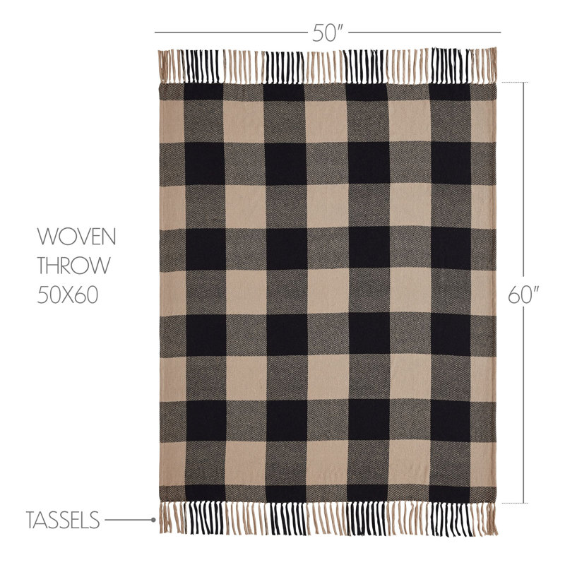 Black and Beige Checkered Cotton Throw Blanket 50x60
