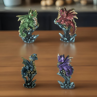Ensemble de 4 figurines de dragon sur glaçons H 4,75 "