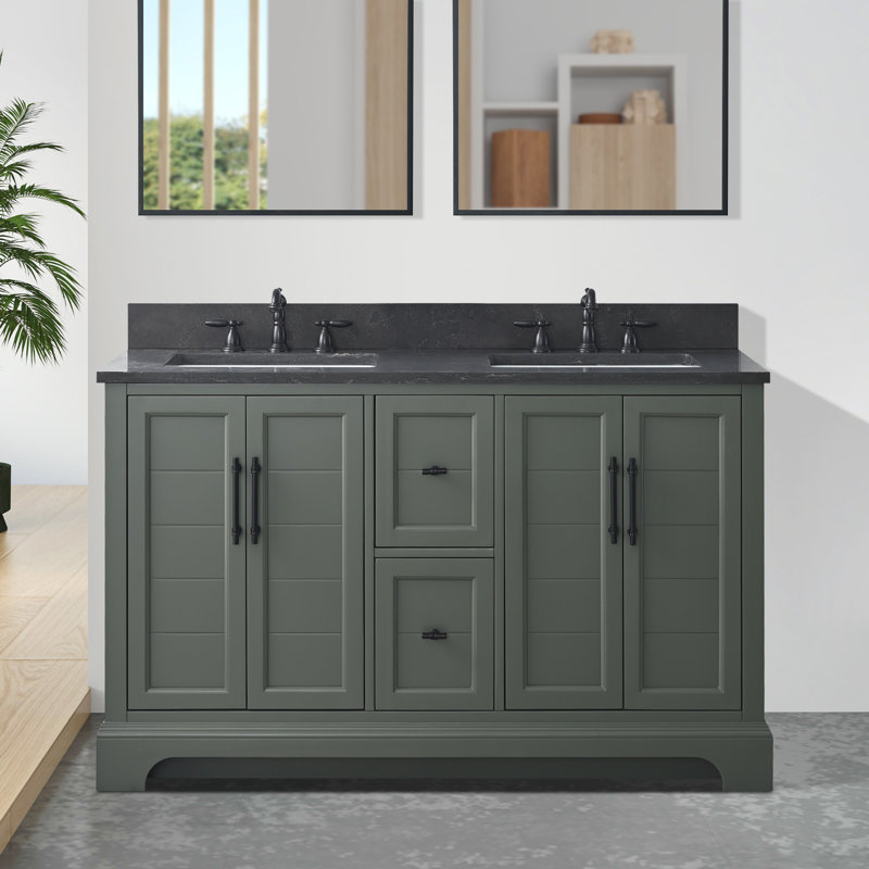  54" Freestanding Double Sink Bathroom Vanity with Top, Vintage Green