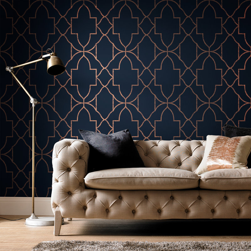Geometric Metallic Wallpaper Double Roll, Navy