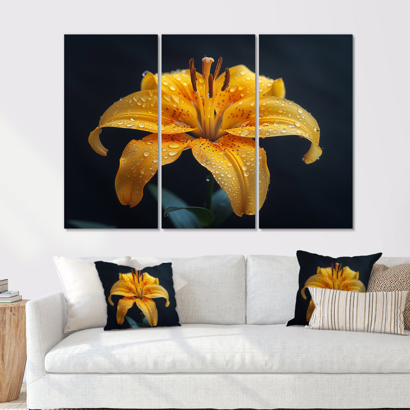 Jaune et noir, lis, printemps, beauté, lys, ensemble d'art mural, H 28 po x l 36 po x P 1 po