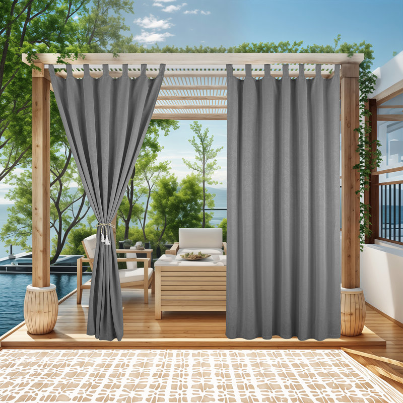 Waterproof Thermal Insulated Outdoor Patio Curtain, Gray, 52" W x 108" L