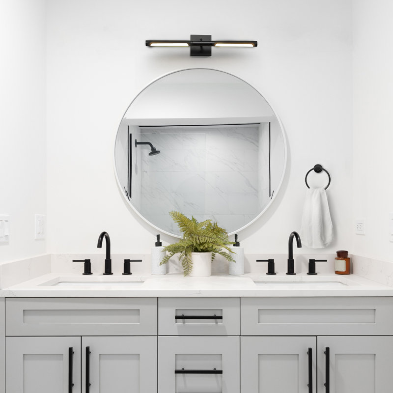 Ensemble 5 pièces d'accessoires de salle de bain tout-en-un noir avec éclairage de meuble-lavabo linéaire intégré à 2 lumières DEL 24 po