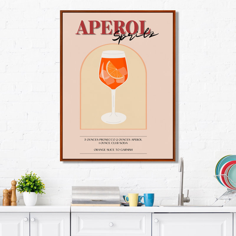 Citrine Aperol Spirz Italian Cocktail - Décoration murale cocktails, Toile avec cadre flottant brun