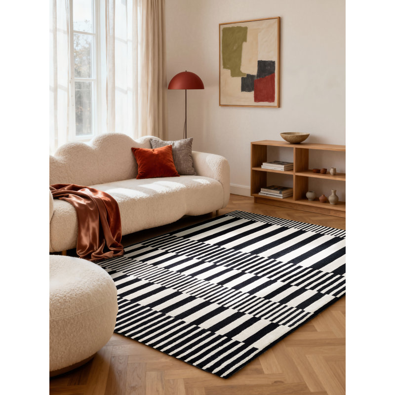 Stryve Striped Wool Hand Woven Area Rug, Rectangle 160 x 230 cm