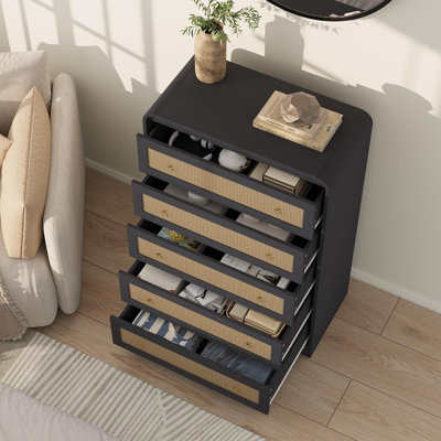 31''Tall Rattan Dresser,5 Drawer Dresser for Bedroom,Dressers & Chests of Drawers,Modern Chest of Drawers for Bedroom,Living Room,Hallway