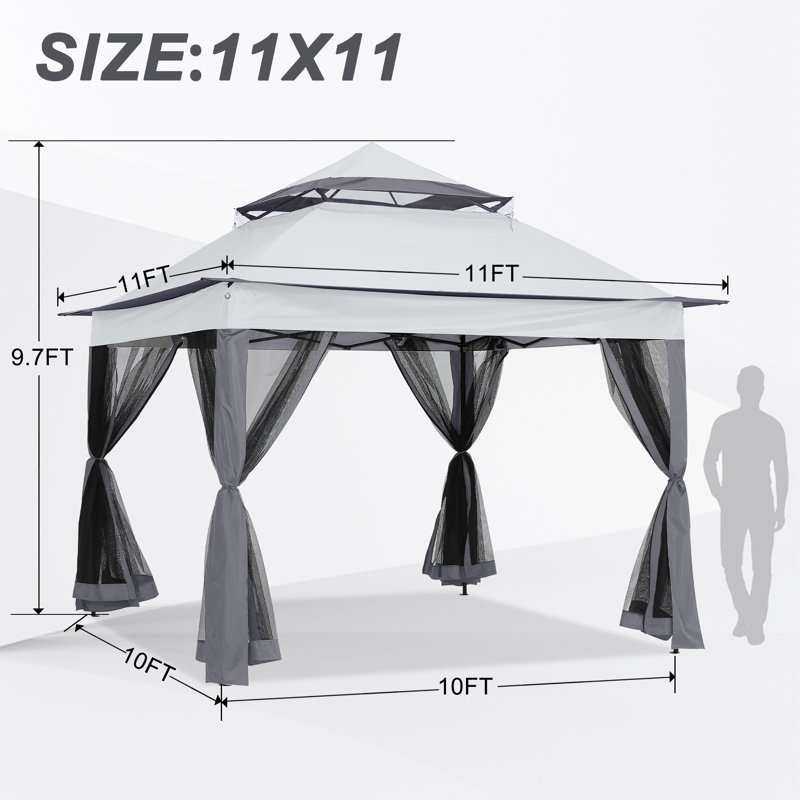 11 Ft. W x 11 Ft. D Steel Patio Gazebo, Dark Gray