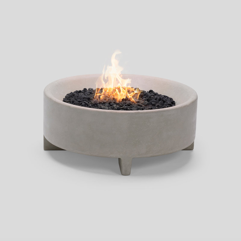 Round Stone Gas Fire Pit Table with Teak Lid