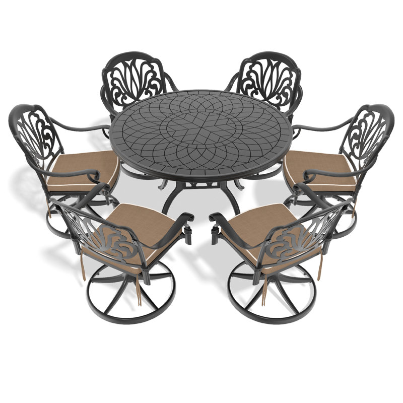 Elegant Swivel Dining Set Aluminum Weatherproof Patio