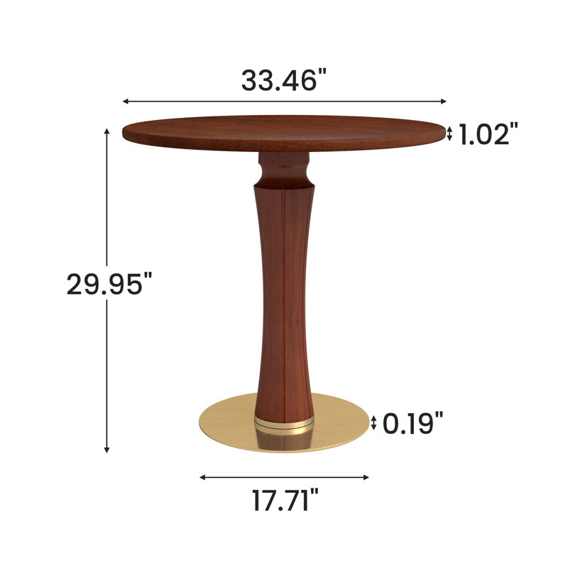 Dining Table de salle à manger ronde rétro en noyer de 80 cm avec base en laiton et bois massif. Table avec pieds en bois et base dorée, table pour 2 personnes pour les petits espaces (seulement la table de Négociation)