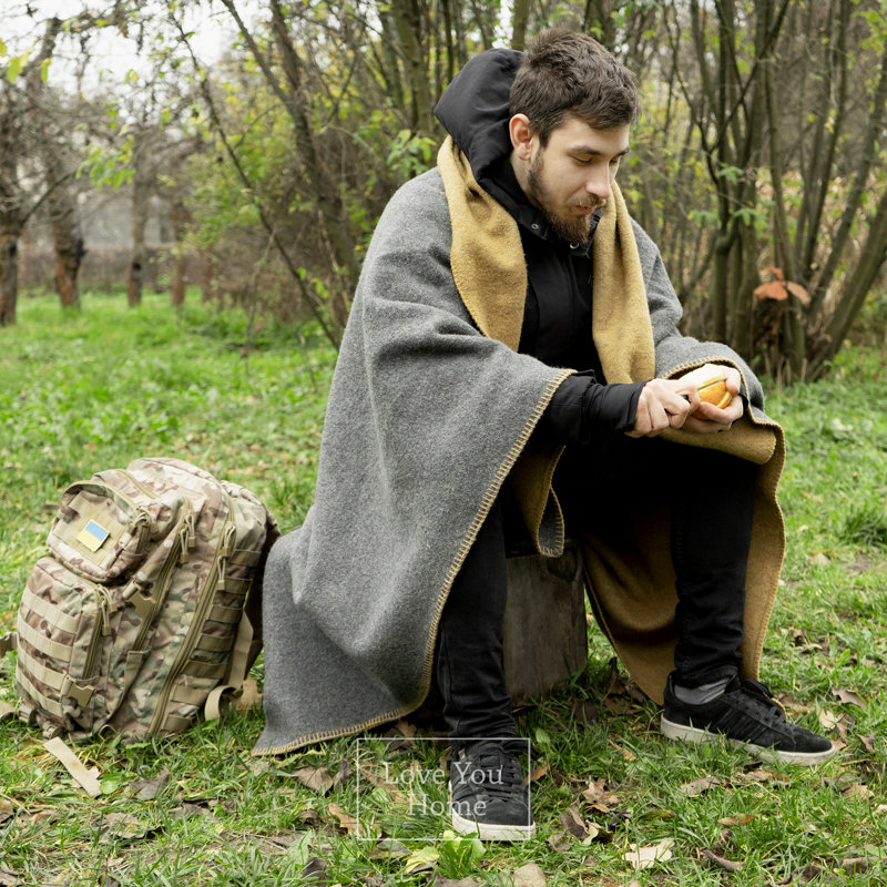 LoveYouHome Blanket, Grey/Mustard, 150 cm W x 215 cm L