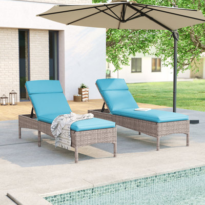 Lorise Outdoor Reclining Chaise Lounge Set with Cushion (Set of 2)
