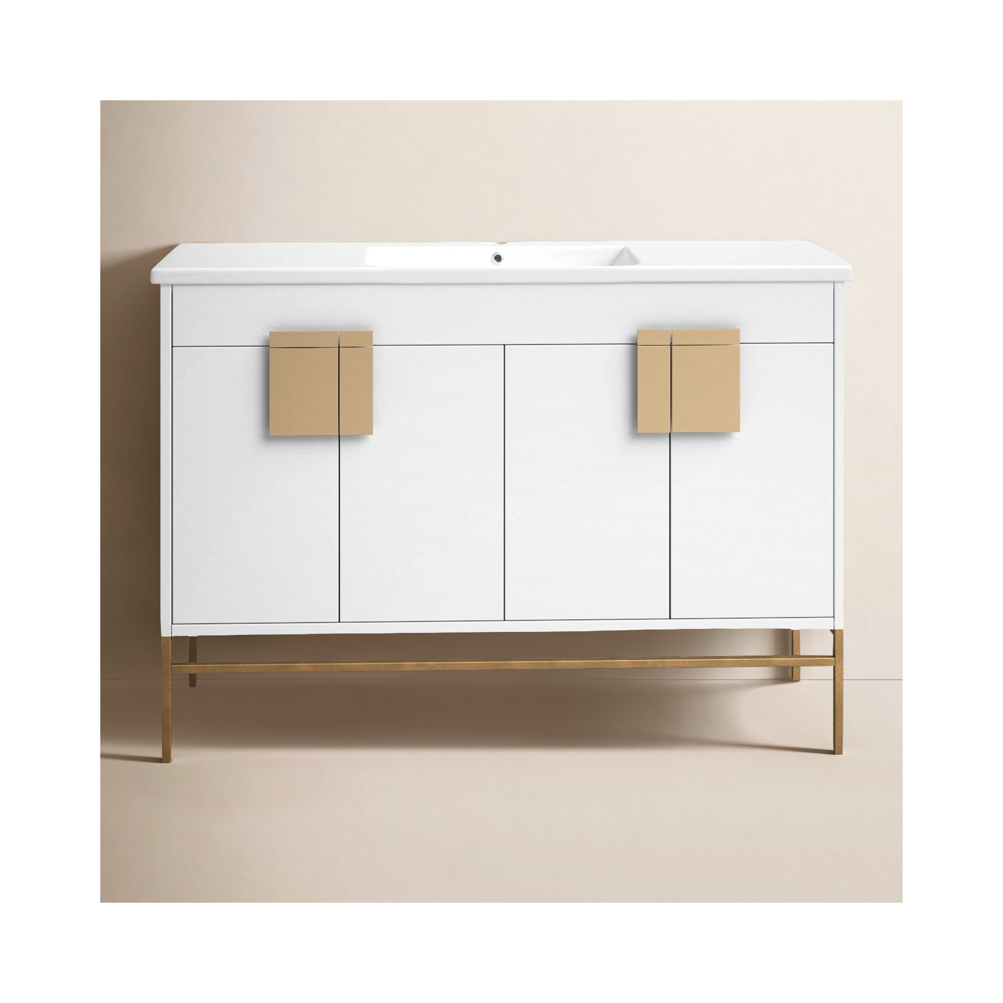 Maisie 48'' Single Bathroom Vanity, White, Satin Brass