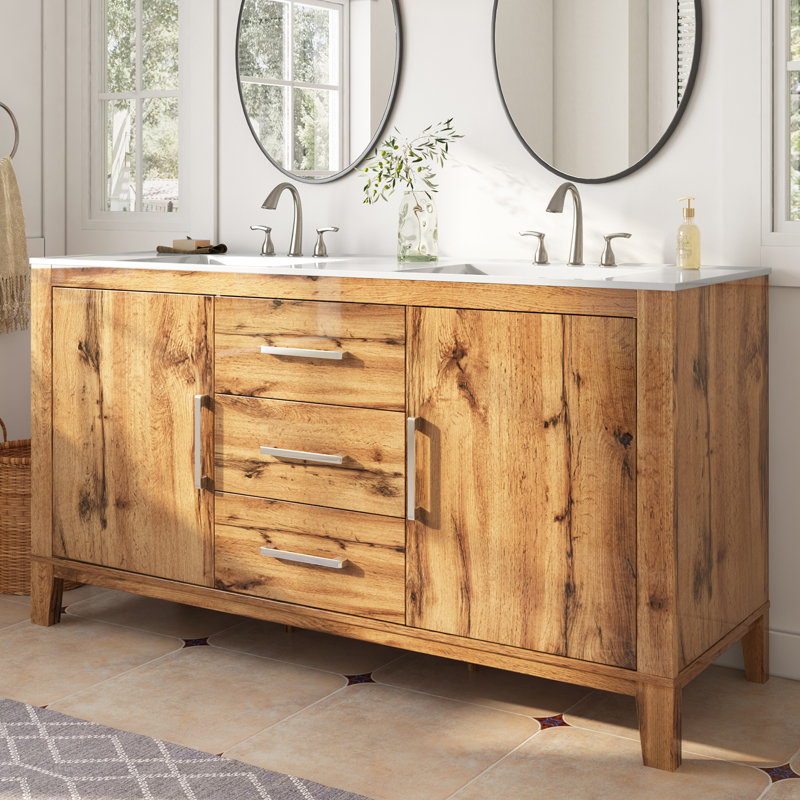 Aalycia Farmhouse Bathroom Vanity with Sink, 60" High Gloss Double Sink Bath Vanity