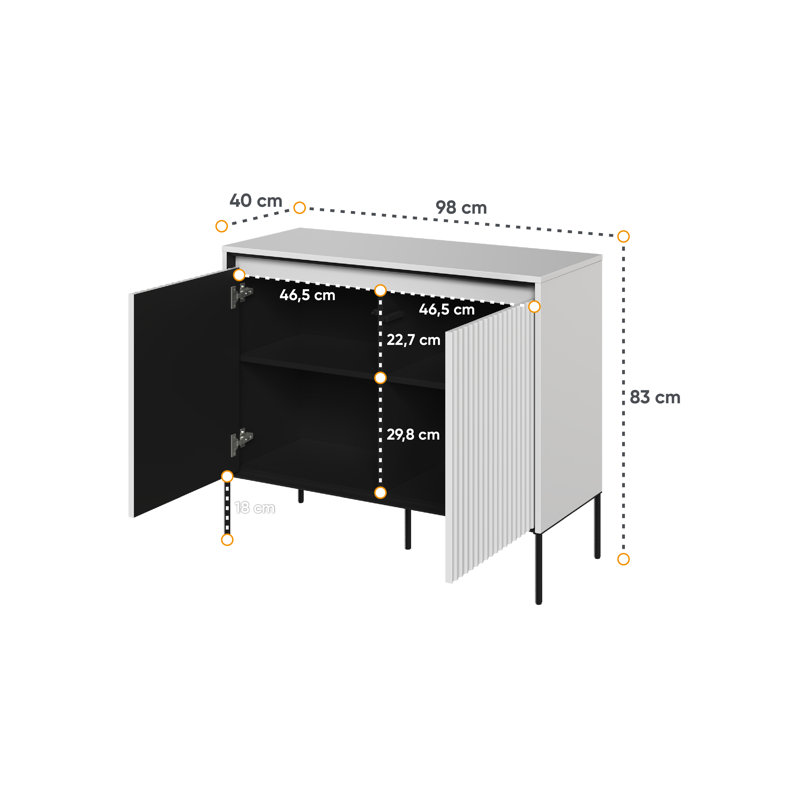 Aileu 98cm Sideboard, White/Black