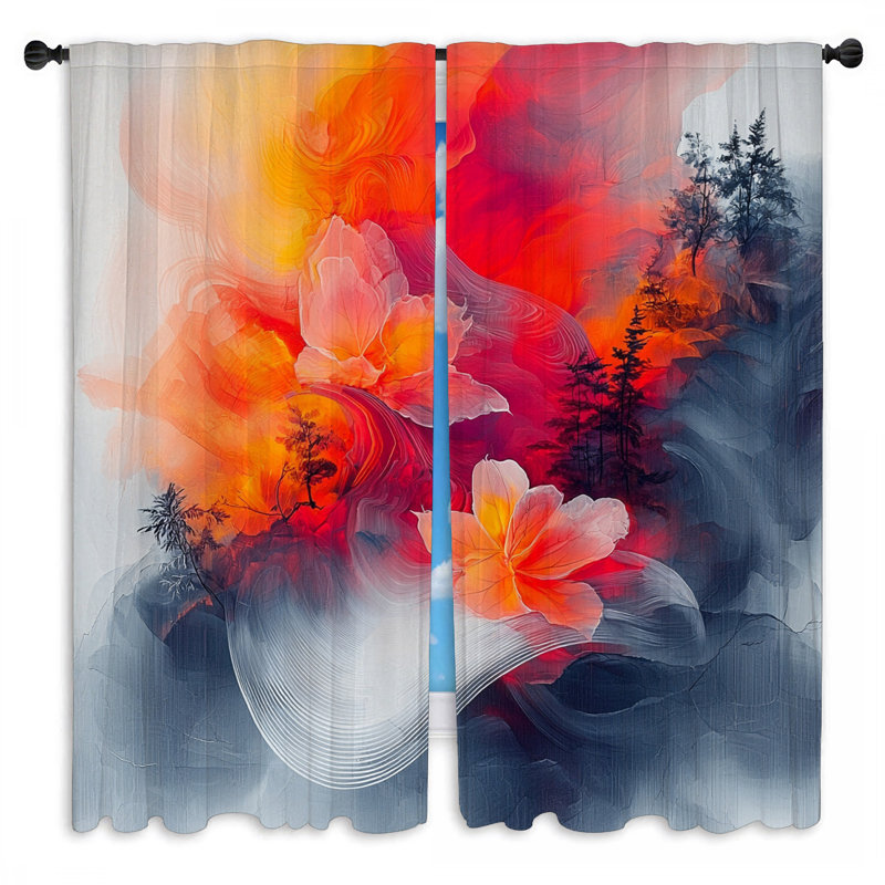 Fleurs, rideaux de fenêtre, bohémien, drapeaux bohémiens - 2 panneaux, L 56 po x L 78 po