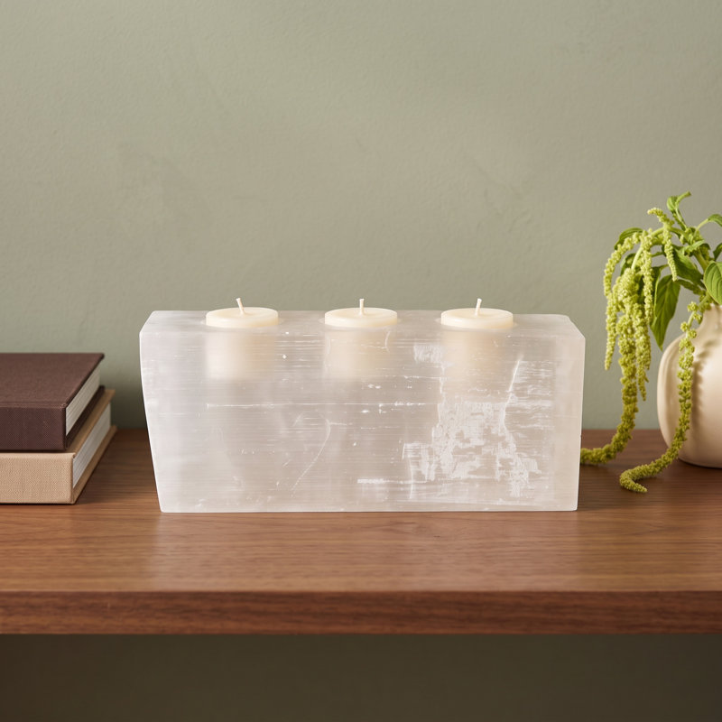 4.25" Selenite Tabletop Votive Holder