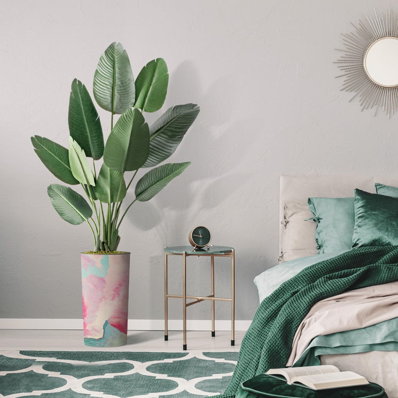 Arbre artificiel dans un pot de fleurs, arbre en soie Fake Bird, Bleu sarcelle et rose, H 67 po x l 13 po x P 13 po
