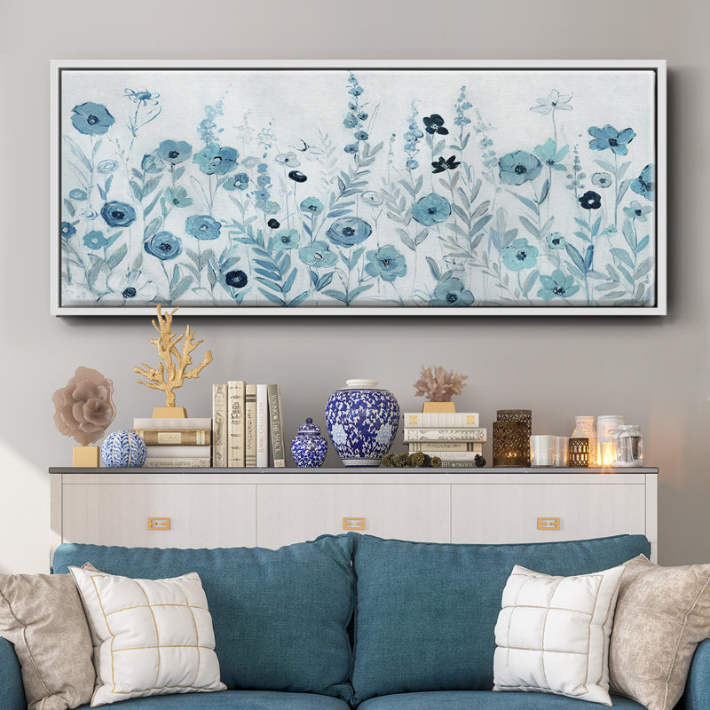 Endless Field of Blue- Framed Canvas, 12" H x 30" W