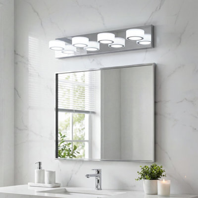 29 in Chrome LED 4 Light Rotating Oval Acrylic Vanity Light with Chrome Base Bathroom Wall Lighting Fixture Modern Dimmable Over Mirror for Powder Room Dressing Table Vanity Mirror Grooming Makeup No Bulbs Needed